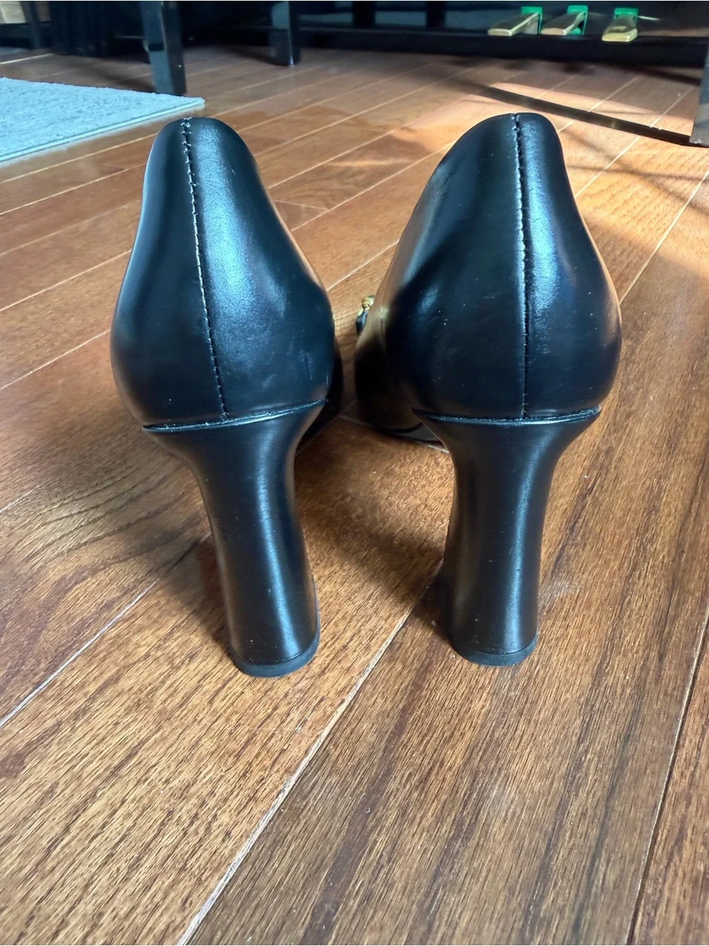 Tory Burch Jessa Black Leather Horse Head Block Heel Pump - Size 6.5